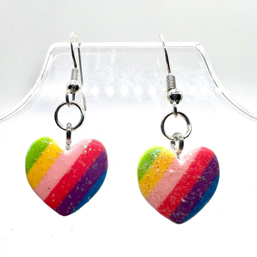 Heart Earrings - Glitter Earrings - Valentines Day Accessories - Rainbow Hearts